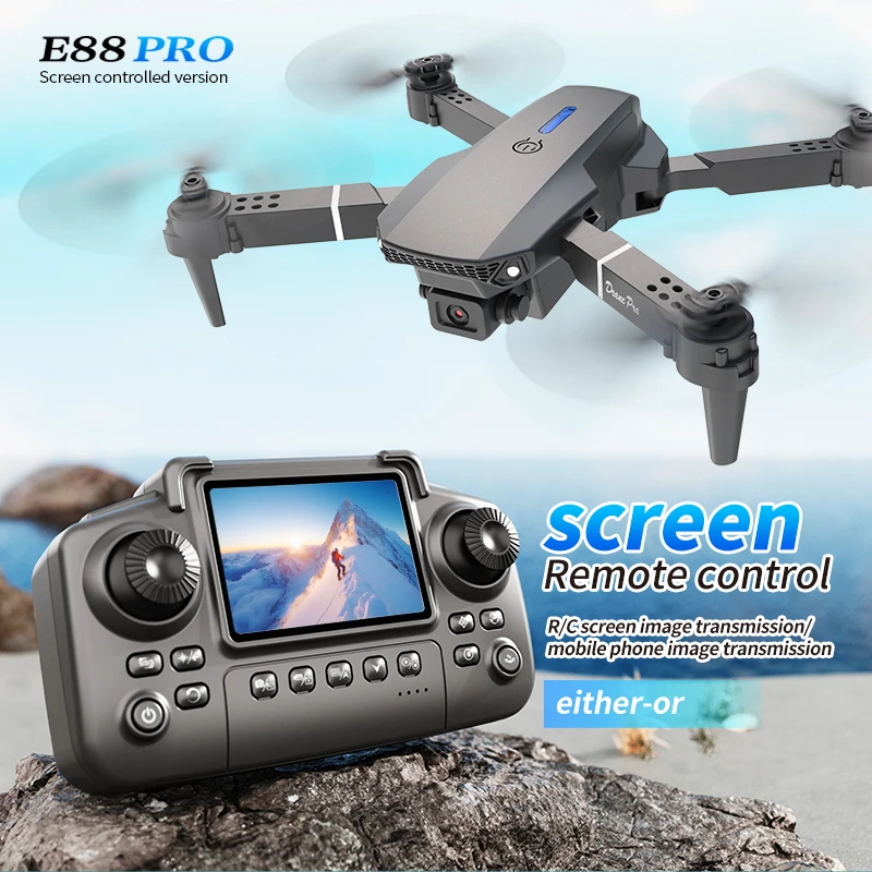 Drone Rc Fpv Pro - プロフェッショナルE88 PROドローン、スクリーン付き8K HDカメラ、WiFi FPV、折りたたみ式RCクアッドコプター、子供と大人向けのアウトドアギフト